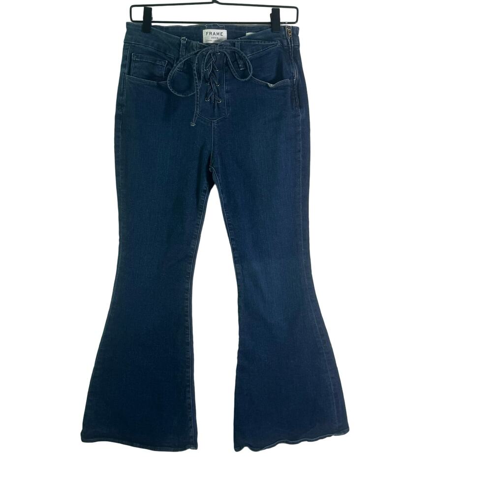 FRAME Le Bell Cropped Jeans Hayworth Dark Wash Lace Up Front Flare Jeans Size 28